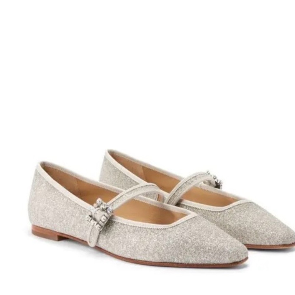 Badgley Mischka Blush Glitter Mary Jane Flats with Jeweled Buckles 9.5 NEW